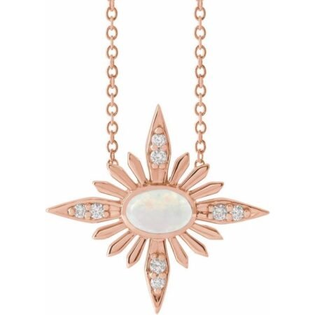 14k Rose Natural Ethiopian Opal & .08 Ctw Natural Diamond 16-18' Necklace