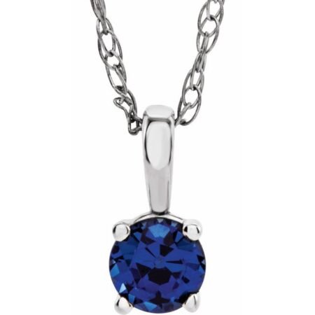14k White 3 Mm Lab-grown Blue Sapphire Youth Solitaire 14' Necklace