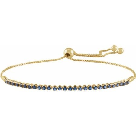 14k Yellow Natural Blue Sapphire Adjustable 9 1/2' Bolo Bracelet