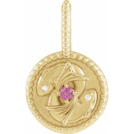 14k Yellow Natural Rhodolite Garnet & .005 Ctw Natural Diamond Pisces Charm/pendant