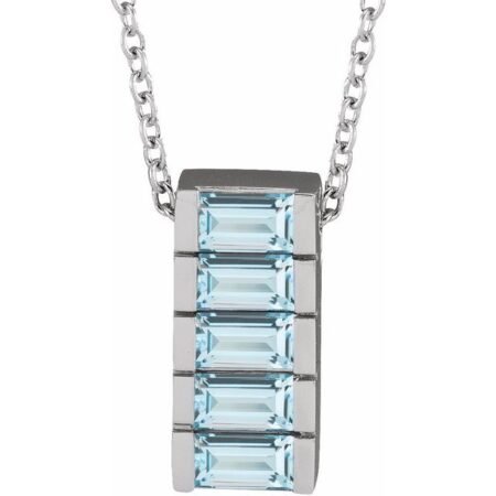 14k White Natural Sky Blue Topaz Channel-set Bar 16-18' Necklace