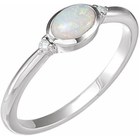 14k White Natural Ethiopian Opal & .03 Ctw Natural Diamond Ring