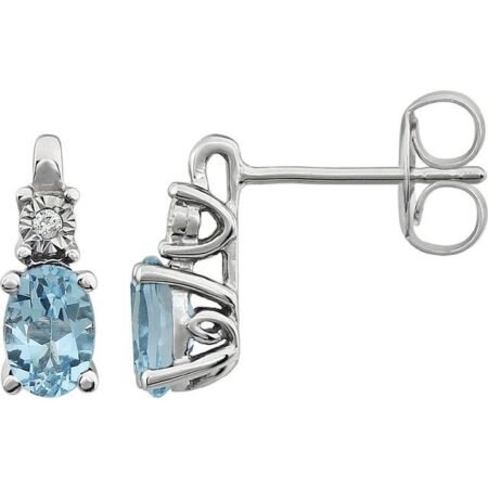 14k White Natural Sky Blue Topaz & .02 Ctw Natural Diamond Earrings