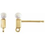 14k Yellow Cultured White Freshwater Pearl Bar Earring Top