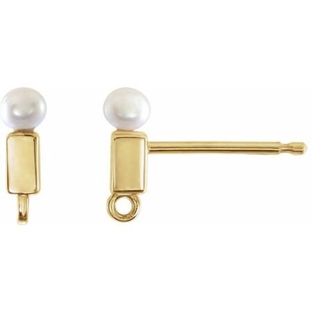 14k Yellow Cultured White Freshwater Pearl Bar Earring Top