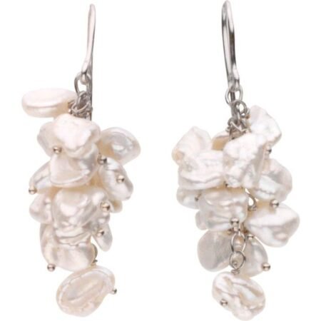 Sterling Silver Cultured White Freshwater Keshi Pearl Earrings