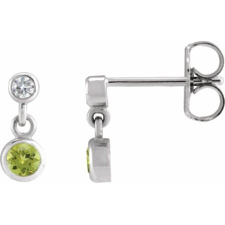 14k White Natural Peridot & .05 Ctw Natural Diamond Two-stone Earrings