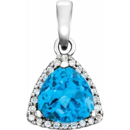 14k White Natural Swiss Blue Topaz & 1/10 Ctw Natural Diamond Pendant