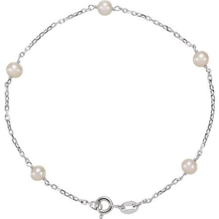 Sterling Silver Cultured White Freshwater Pearl 5-station 7' Bracelet