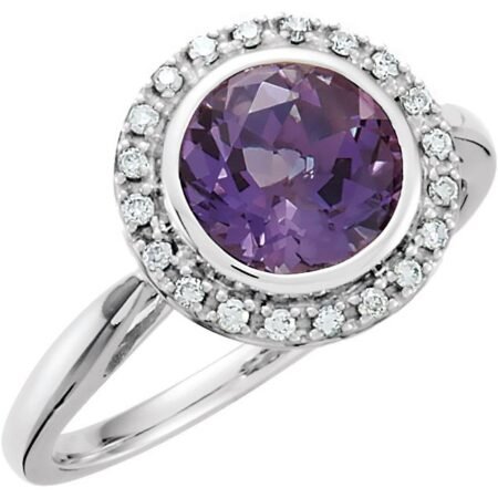 14k White Natural Amethyst & 1/8 Ctw Natural Diamond Ring