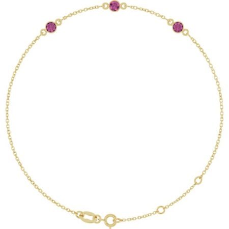 14k Yellow Natural Pink Tourmaline Bezel-set Three-stone 6 1/2-7 1/2' Bracelet