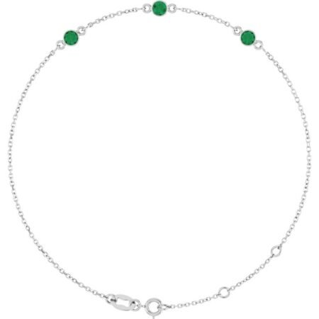14k White Natural Emerald Bezel-set Three-stone 6 1/2-7 1/2' Bracelet