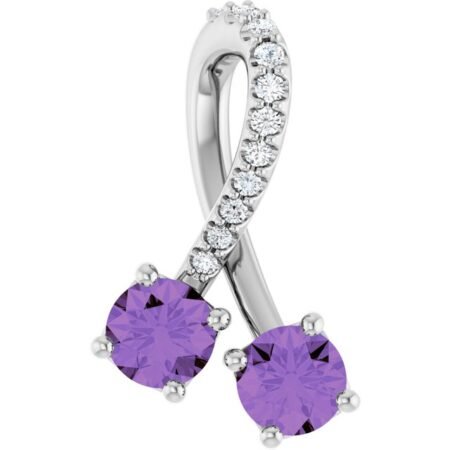 14k White Natural Amethyst & .05 Ctw Natural Diamond Pendant