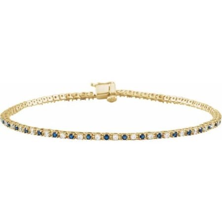 14k Yellow Natural Blue Sapphire & 5/8 Ctw Natural Diamond Line 7 1/4' Bracelet