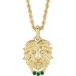 14k Yellow Natural Tsavorite Garnet & .005 Ctw Natural Diamond Lion 20' Necklace