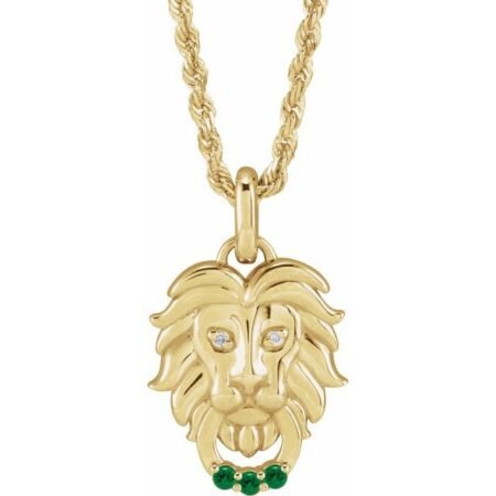 14k Yellow Natural Tsavorite Garnet & .005 Ctw Natural Diamond Lion 20' Necklace