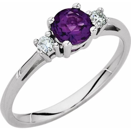 14k White Natural Amethyst & .08 Ctw Natural Diamond Ring