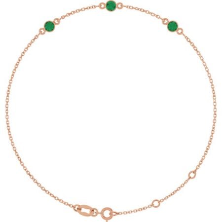 14k Rose Natural Emerald Bezel-set Three-stone 6 1/2-7 1/2' Bracelet