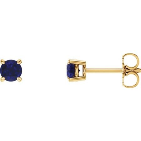 14k Yellow 4 Mm Natural Blue Sapphire Earrings