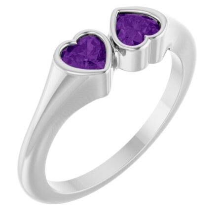 Sterling Silver Natural Amethyst Two-stone Ring
