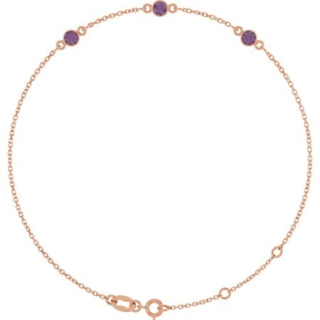 14k Rose Lab-grown Alexandrite Bezel-set Three-stone 6 1/2-7 1/2' Bracelet