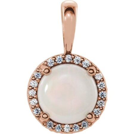 14k Rose Natural White Opal & .03 Ctw Natural Diamond Halo-style Pendant