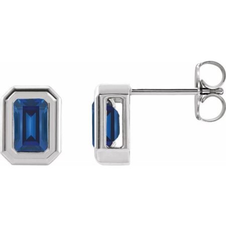 14k White Lab-grown Blue Sapphire Solitaire Earrings