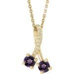 14k Yellow Natural Amethyst & .05 Ctw Natural Diamond 16-18' Necklace