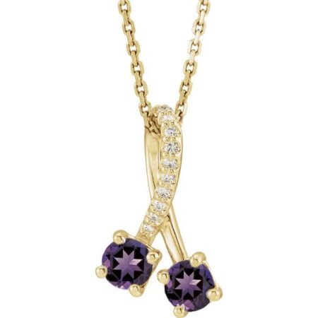 14k Yellow Natural Amethyst & .05 Ctw Natural Diamond 16-18' Necklace