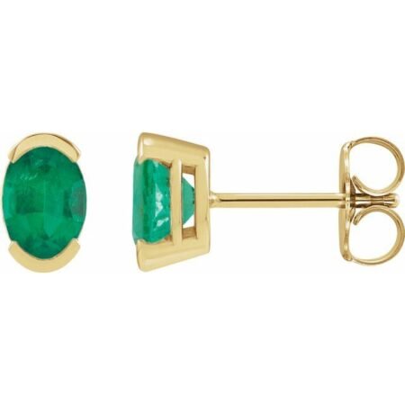 14k Yellow 6x4 Mm Lab-grown Emerald Stud Earrings
