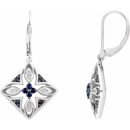 Sterling Silver Natural Blue Sapphire & .04 Ctw Natural Diamond Earrings