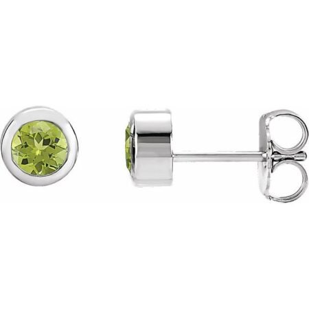 14k White Natural Peridot Bezel-set Earrings