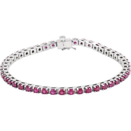 14k White Lab-grown Ruby Line 7' Bracelet