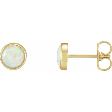 14k Yellow Natural White Opal Earrings