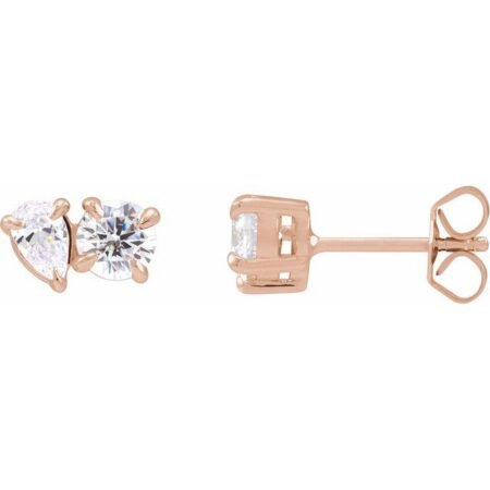 14k Rose 1 1/6 Ctw Lab-grown Diamond Two-stone Stud Earrings