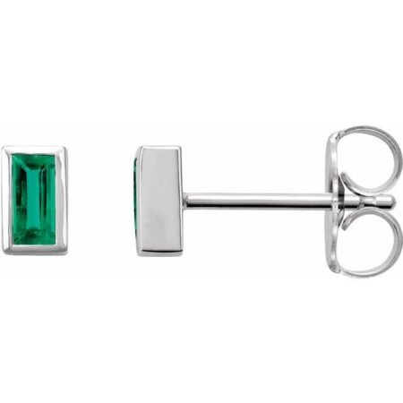 14k White Natural Emerald Bezel-set Earrings