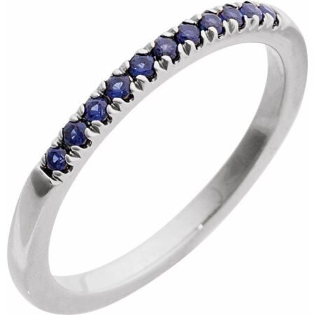 14k White Lab-grown Blue Sapphire Stackable Ring