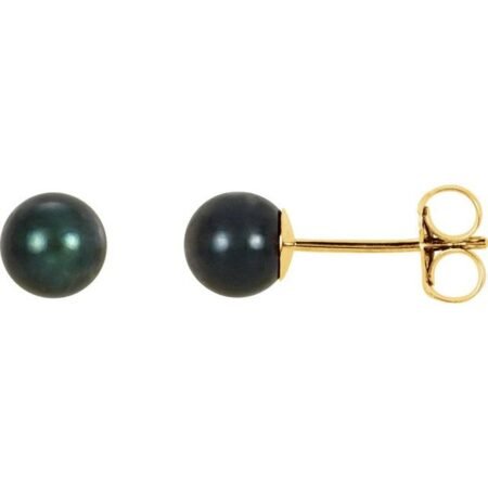 14k Yellow 5 Mm Cultured Black Akoya Pearl Earrings
