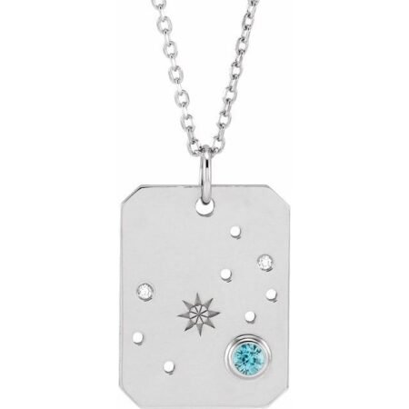 Sterling Silver Natural Blue Zircon & .01 Ctw Natural Diamond Scorpio Constellation 16-18' Necklace