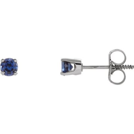 14k White Imitation Blue Sapphire Youth Earrings