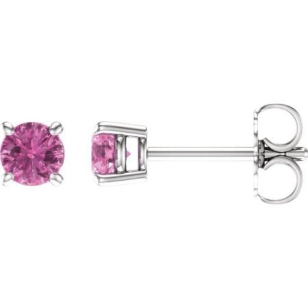 14k White 4 Mm Natural Pink Sapphire Earrings