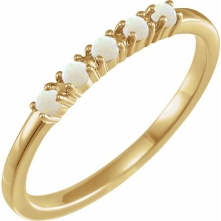 14k Yellow Natural White Opal Cabochon Stackable Ring