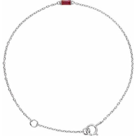 Sterling Silver Straight Baguette Natural Ruby 6 1/2-7 1/2' Bracelet