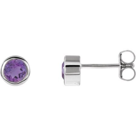 14k White Natural Amethyst Bezel-set Earrings