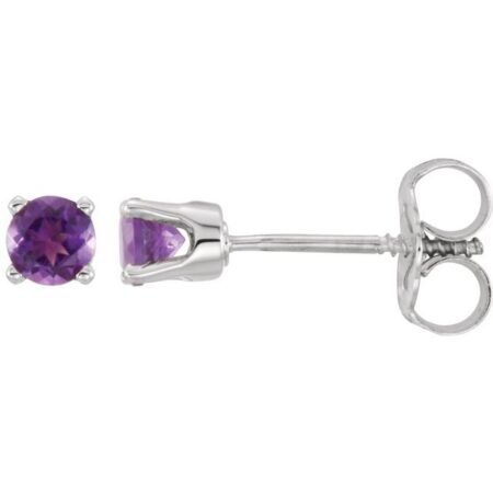 14k White Natural Amethyst Youth Earrings