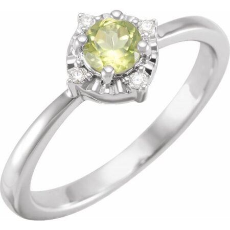 Sterling Silver Natural Peridot & .04 Ctw Natural Diamond Halo-style Ring