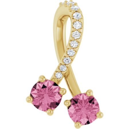 14k Yellow Natural Pink Tourmaline & .05 Ctw Natural Diamond Pendant