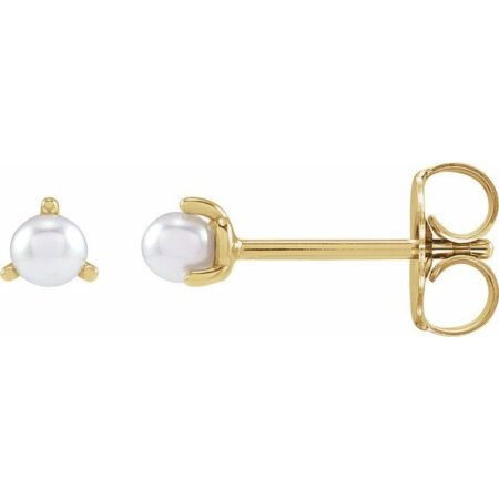 14k Yellow 2.5 Mm Cultured White Seed Pearl Earrings