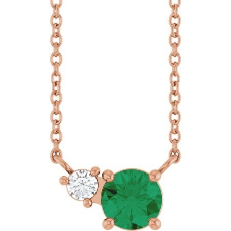 14k Rose Natural Emerald & .06 Ct Natural Diamond 18' Necklace
