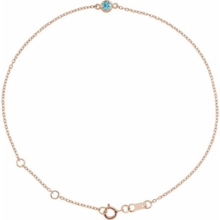14k Rose Natural Blue Zircon Bezel-set Solitaire 6 1/2-7 1/2' Bracelet